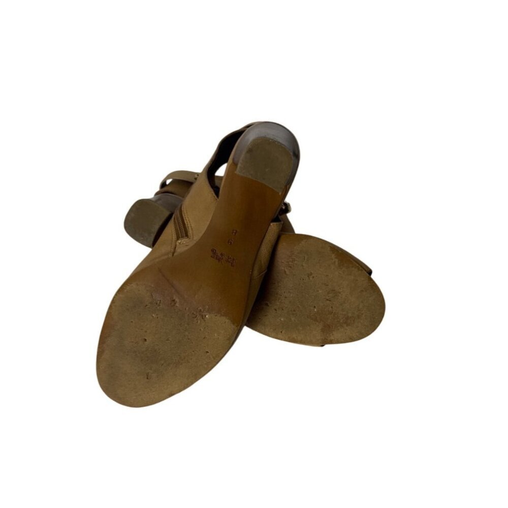 Coach Tan Leather Peep-Toe Heeled Booties With Gold Zipper & Buckle Detail - Picture 8 of 9